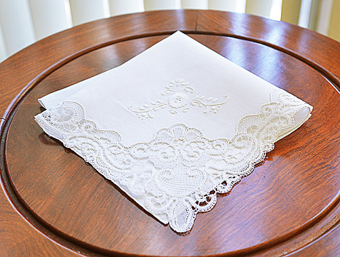 Venetian Lace Handkerchief. 17" Lace handkerchief. 1 piece.